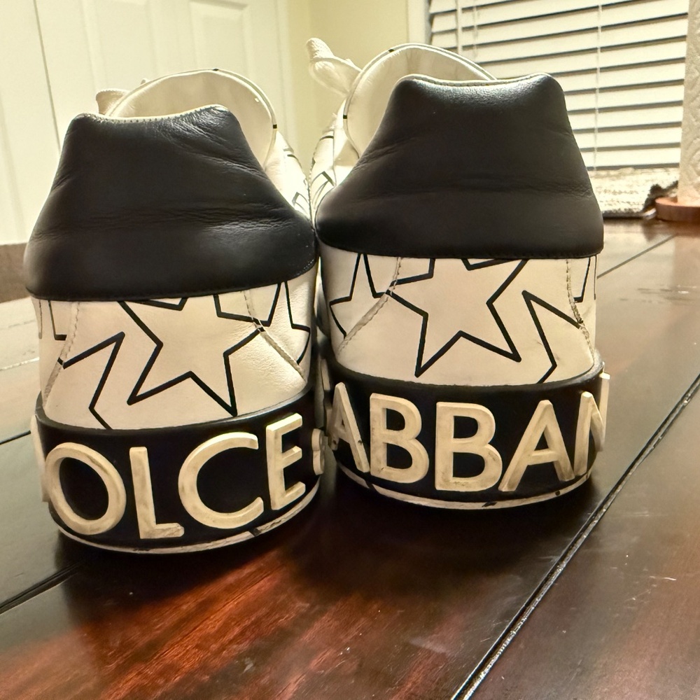 DOLCE & GABBANA MENS WHITE LOW TOP LEATHER SNEAKERS WITH STARS - Picture 4 of 5